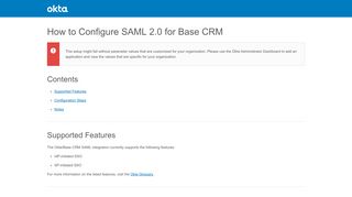 How to Configure SAML 2.0 for Base CRM - Setup SSO - Okta