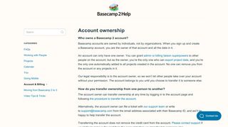 Account ownership - Basecamp 2 Help