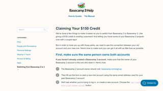 Claiming Your $150 Credit - Basecamp 3 Help