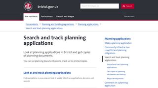 Search and track planning applications - Bristol City Council