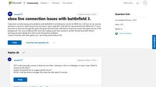 xbox live connection issues with battlefield 3. - Microsoft Community