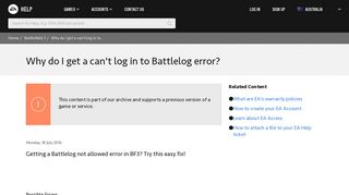 Battlefield 3 - Why do I get a can't log in to Battlelog error? - EA Help