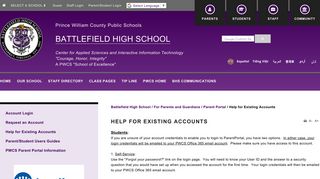 Help for Existing Accounts - Battlefield High School