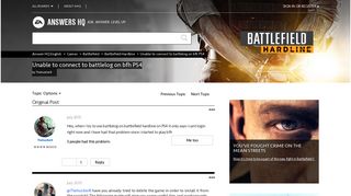 Unable to connect to battlelog on bfh PS4 - Answer HQ