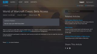 World of Warcraft Classic Beta Access - Blizzard Support