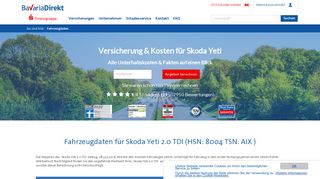 Versicherung & Kosten für Skoda Yeti 2.0 TDI ... - Bavaria Direkt