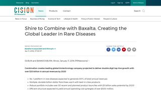 Shire to Combine with Baxalta, Creating the Global Leader in Rare ...