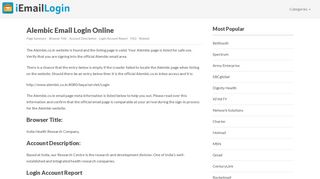 Alembic Email Login Page URL 2019 | iEmailLogin