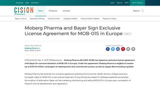 Moberg Pharma and Bayer Sign Exclusive License Agreement for ...
