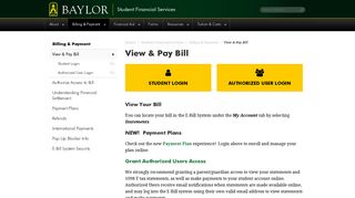 View & Pay Bill | Student Financial Services | Baylor University
