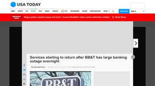 BB&T services starting to return after large banking outage overnight