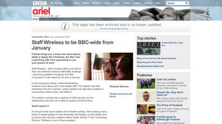 Ariel - Staff Wireless to be BBC-wide from January