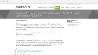 How to add users to access the Blackbaud Merchant Services Web ...