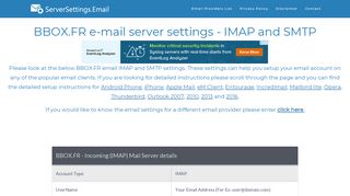 BBOX.FR email server settings - IMAP and SMTP - ServerSettings ...