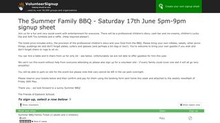 The Summer Family BBQ - Saturday 17th June 5pm-9pm signup sheet