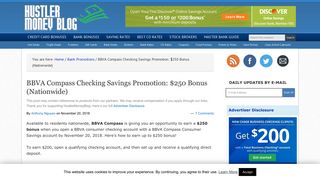 BBVA Compass Checking Savings Promotion: $250 Bonus (Nationwide)