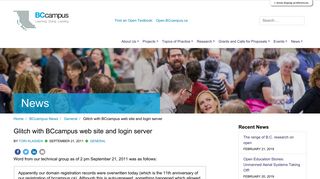 Glitch with BCcampus web site and login server | BCcampus