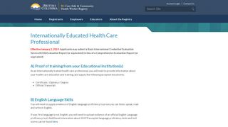 International - BC Care Aide & Community Health Worker Registry