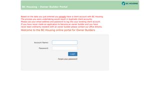 BC Housing Owner Builder Portal