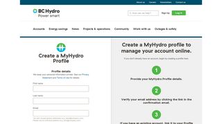 Create MyHydro Profile - BC Hydro