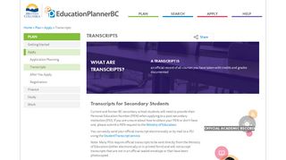 Transcripts | Apply | EducationPlannerBC