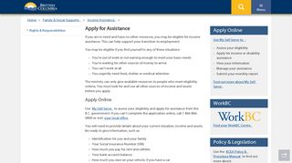 Apply for Assistance - Province of British Columbia - Government of B.C.