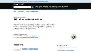 BIS prices and cost indices - GOV.UK