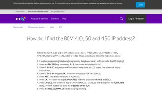 How do I find the BCM 4.0, 50 and 450 IP address? | BT Business