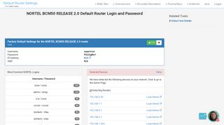 NORTEL BCM50 RELEASE 2.0 Default Router Login and Password