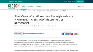 Blue Cross of Northeastern Pennsylvania and Highmark Inc. sign ...