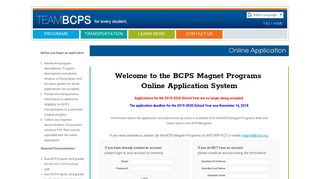 BCPS Magnet Programs: Online Application