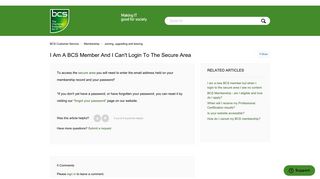 I am a BCS member and I can't login to the secure area – BCS ...
