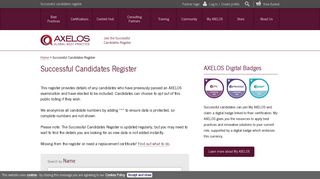 AXELOS Successful Candidates Register