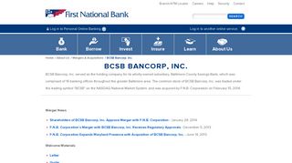 BCSB, Inc. Merger | First National Bank