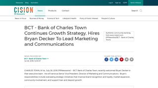 BCT - Bank of Charles Town Continues Growth Strategy, Hires Bryan ...