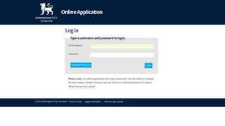 Birmingham City University - IPP login screen, welcome
