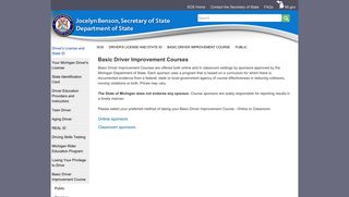SOS - Basic Driver Improvement Courses - State of Michigan