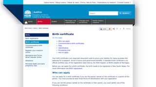 Birth certificate - NSW Registry of Births Deaths & Marriages