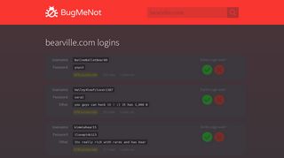 bearville.com logins - BugMeNot