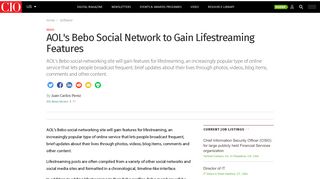 AOL's Bebo Social Network to Gain Lifestreaming Features | CIO