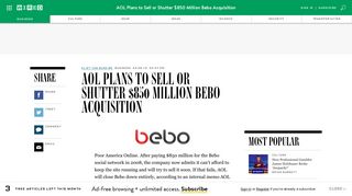 AOL Plans to Sell or Shutter $850 Million Bebo Acquisition | WIRED