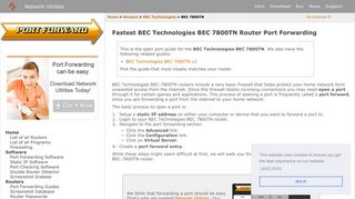 Fastest BEC Technologies BEC 7800TN Router Port Forwarding