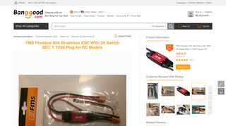 FMS Predator 40A Brushless ESC With 3A Switch BEC ... - Banggood