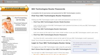 BEC Technologies Router Passwords - Port Forward