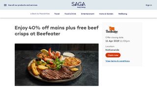Beefeater 40 per cent off mains - Saga
