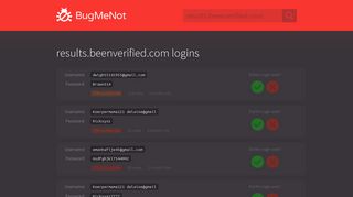 results.beenverified.com logins - BugMeNot