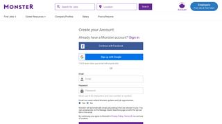 Create your Account - Monster - Login