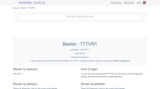Beetel 777VR1 Default Router Login and Password - Modem.Tools