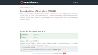Default settings of the Linksys BEFSR41 - routerdefaults.org