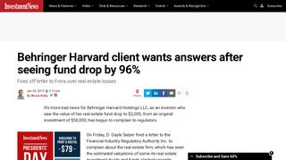 Behringer Harvard client wants answers after seeing fund drop by 96%